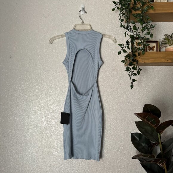 🦋 NEW LULUS Not Looking Back Light Blue Ribbed Backless Bodycon Mini Dress XS - Picture 4 of 5